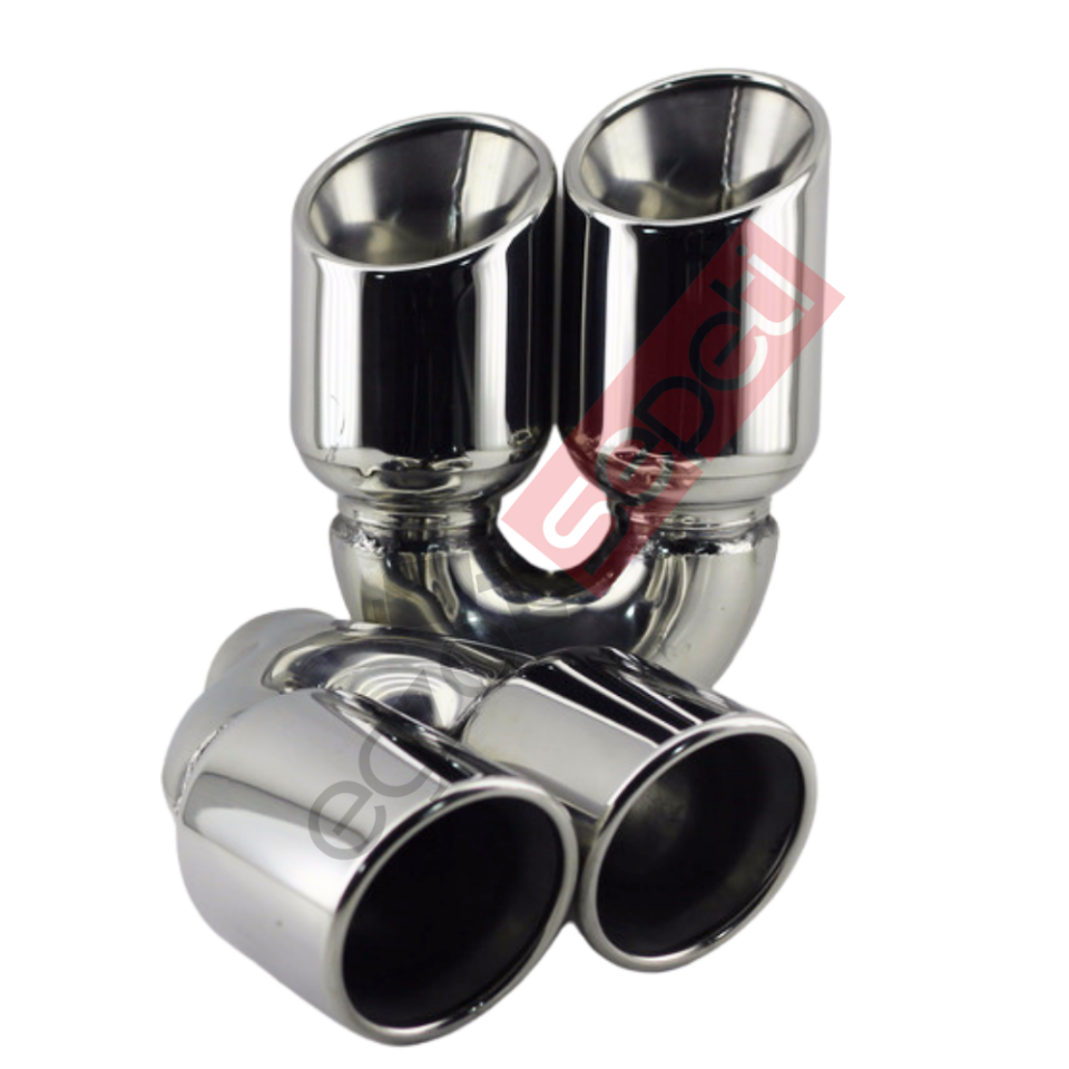 Krom Çift Çıkış Egzoz Ucu 304 Kalite Sağ Ve Sol Takım Yuvarlak Çap Ölçüsü 90x120MM