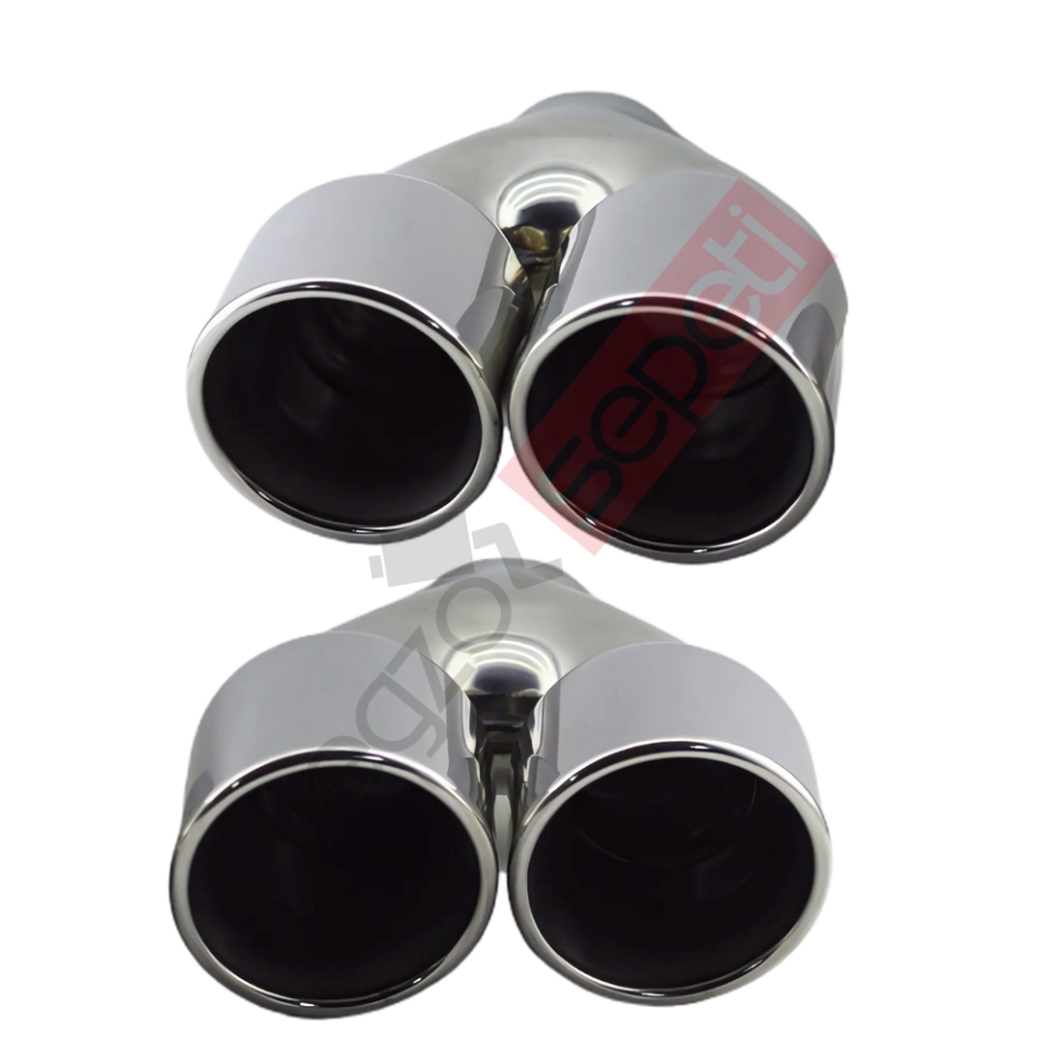 Krom Çift Çıkış Egzoz Ucu 304 Kalite Sağ Ve Sol Takım Yuvarlak Çap Ölçüsü 90x120MM