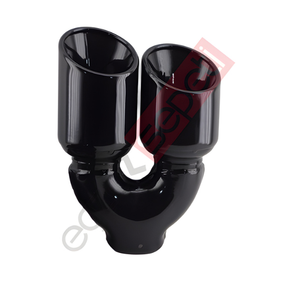 Siyah Çift Çıkış Egzoz Ucu 304 Kalite Sağ Taraf Yuvarlak Çap Ölçüsü 90x120MM