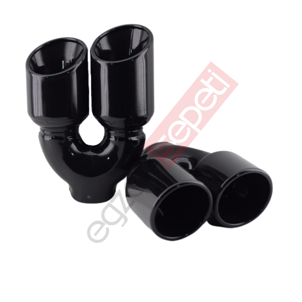 Siyah Çift Çıkış Egzoz Ucu 304 Kalite Sağ ve Sol Takım Yuvarlak Çap Ölçüsü 90x120MM