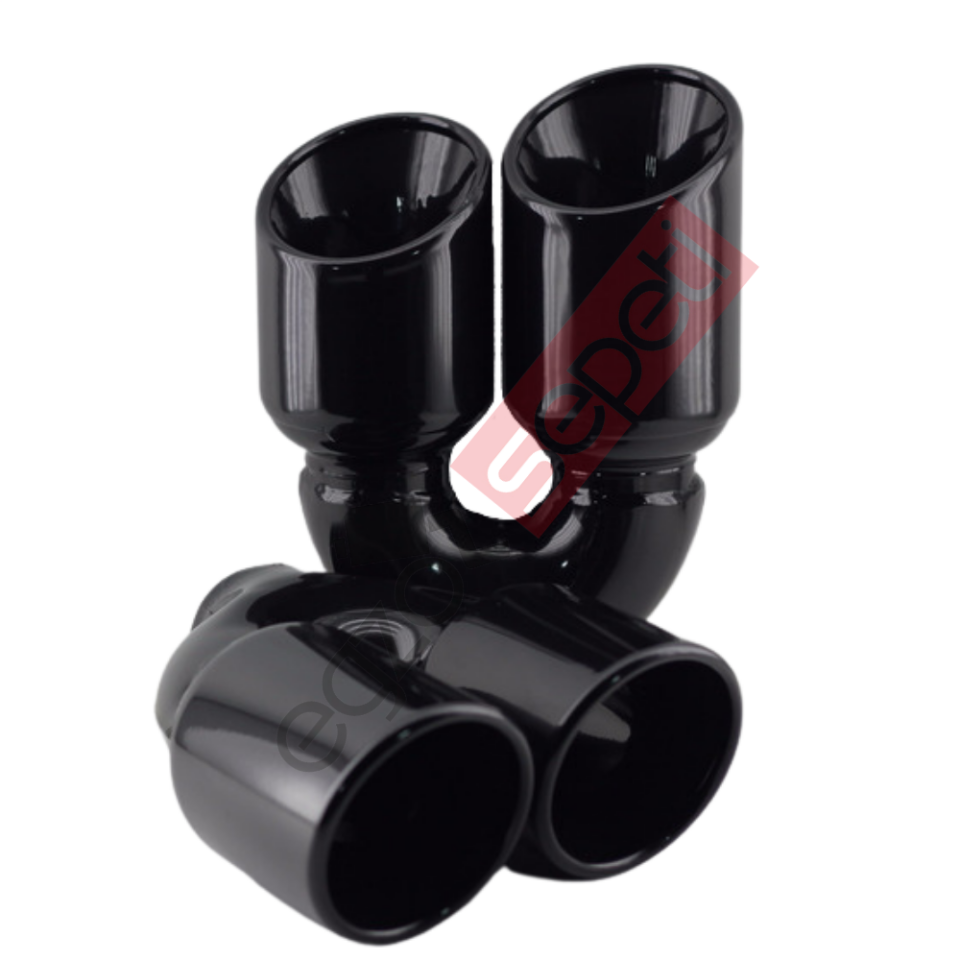 Siyah Çift Çıkış Egzoz Ucu 304 Kalite Sağ ve Sol Takım Yuvarlak Çap Ölçüsü 90x120MM