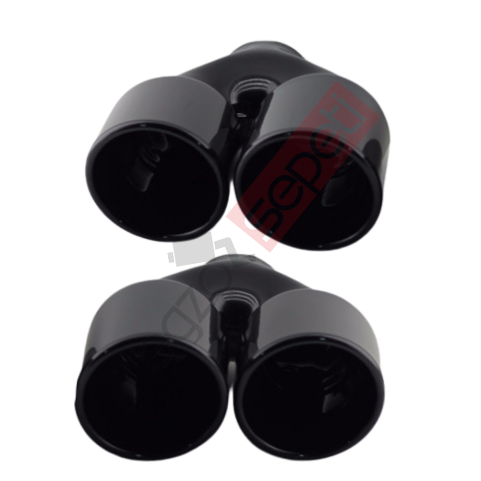 Siyah Çift Çıkış Egzoz Ucu 304 Kalite Sağ ve Sol Takım Yuvarlak Çap Ölçüsü 90x120MM