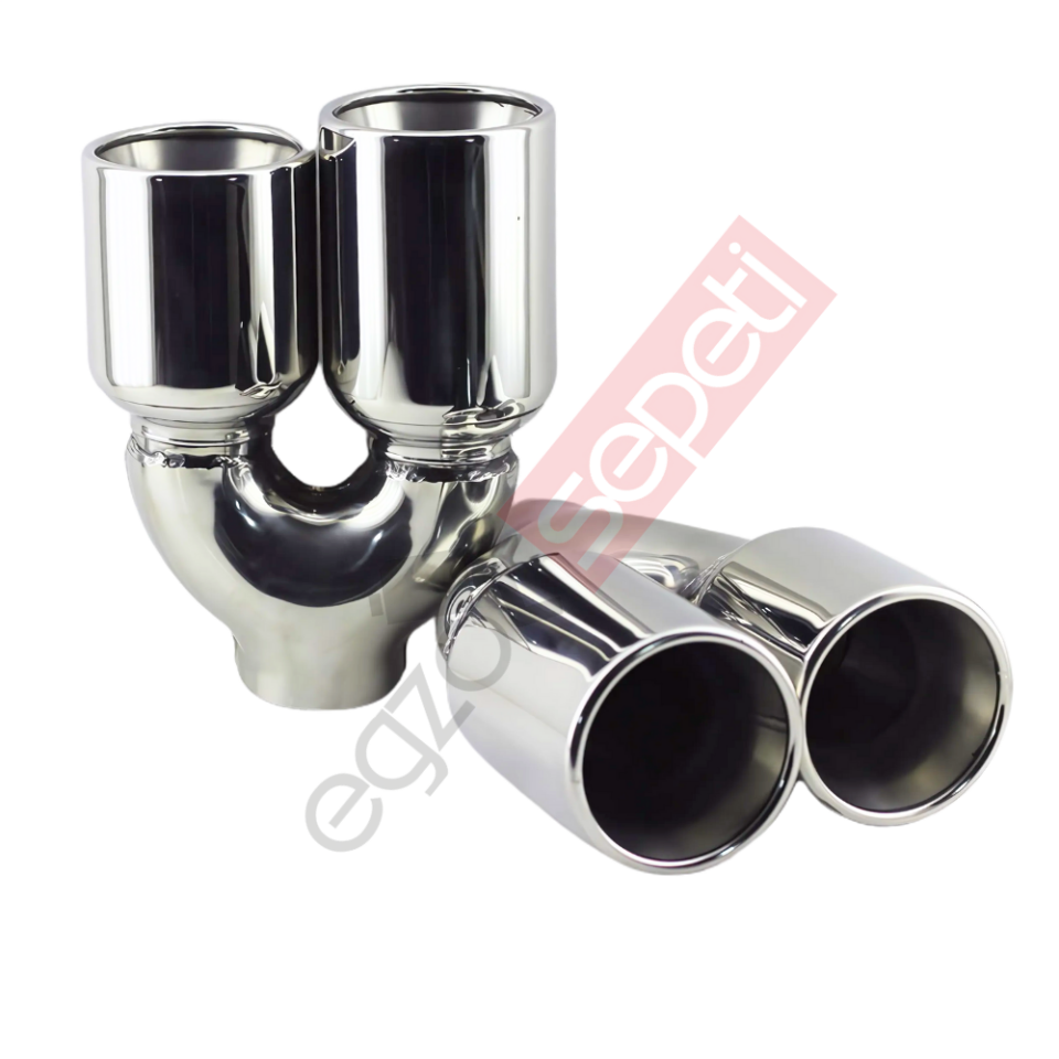 Krom Çift Çıkış Egzoz Ucu 304 Kalite Sağ Ve Sol Takım Yuvarlak Çap Ölçüsü 90x120MM