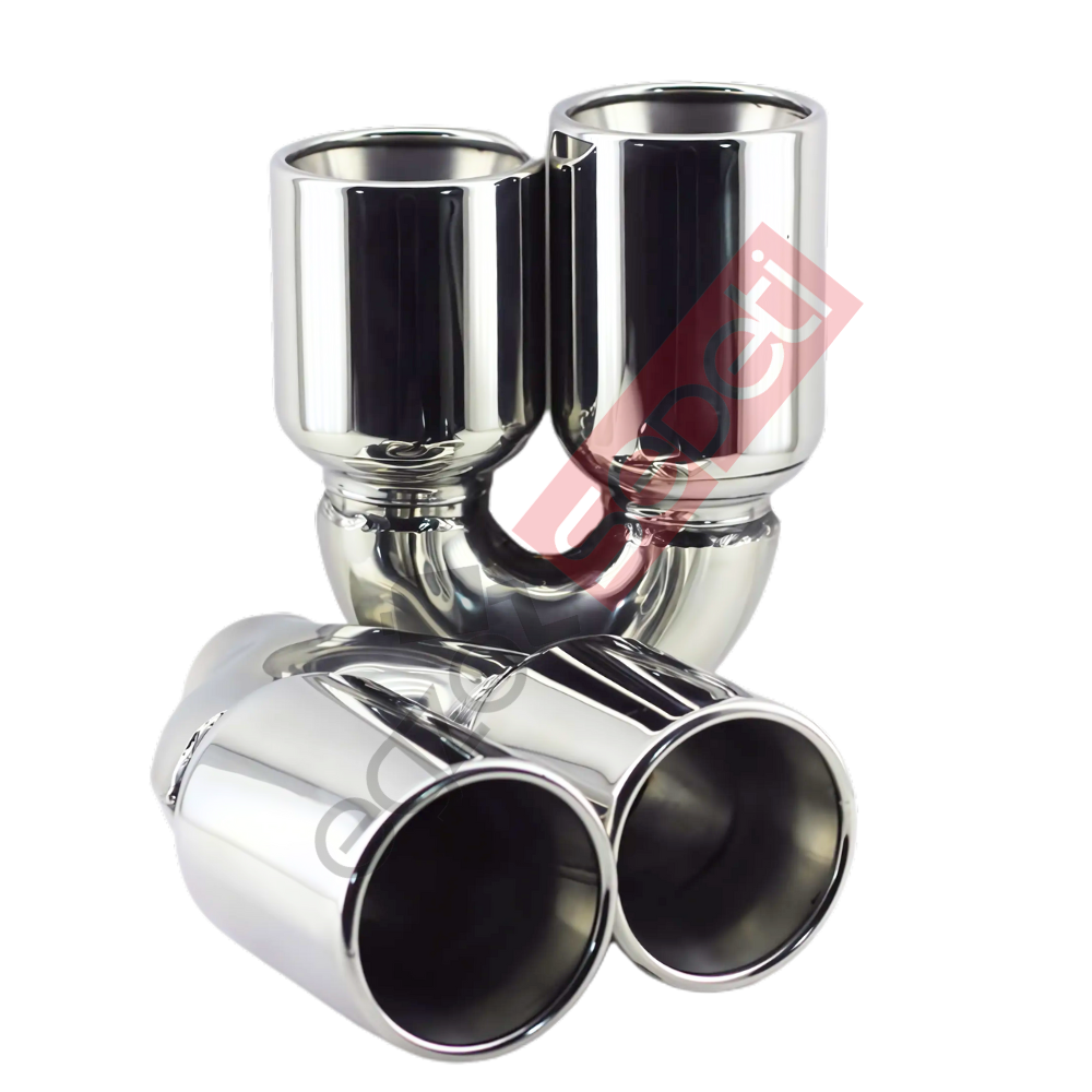 Krom Çift Çıkış Egzoz Ucu 304 Kalite Sağ Ve Sol Takım Yuvarlak Çap Ölçüsü 90x120MM