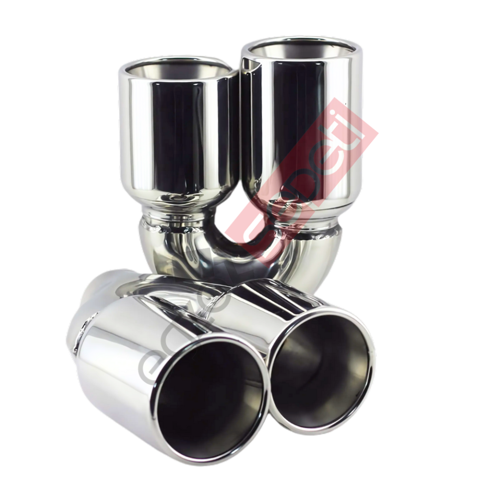 Krom Çift Çıkış Egzoz Ucu 304 Kalite Sağ Ve Sol Takım Yuvarlak Çap Ölçüsü 90x120MM