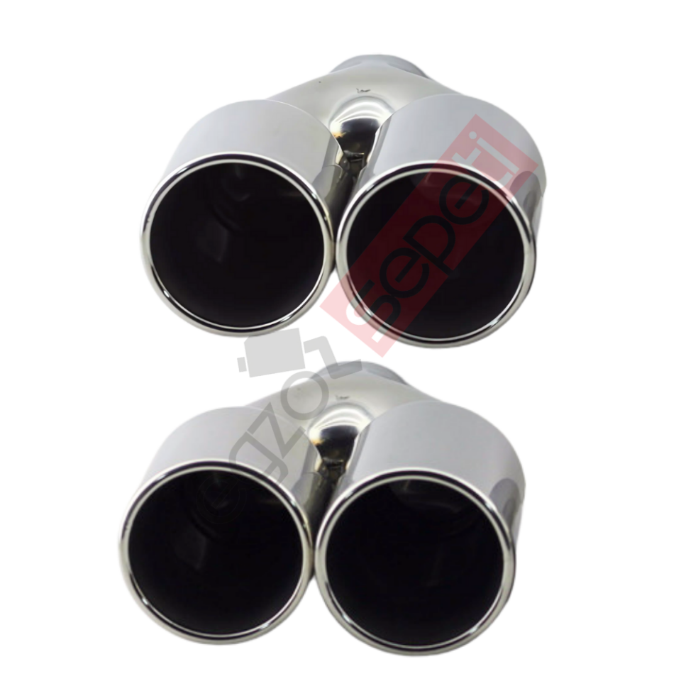 Krom Çift Çıkış Egzoz Ucu 304 Kalite Sağ Ve Sol Takım Yuvarlak Çap Ölçüsü 90x120MM