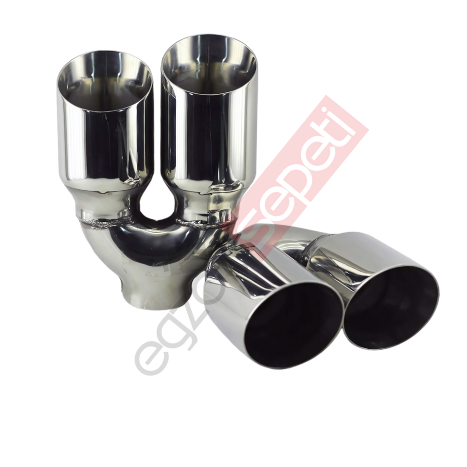 Krom Çift Çıkış Egzoz Ucu 304 Kalite Sağ Ve Sol Takım Yuvarlak Çap Ölçüsü 90x120Mm