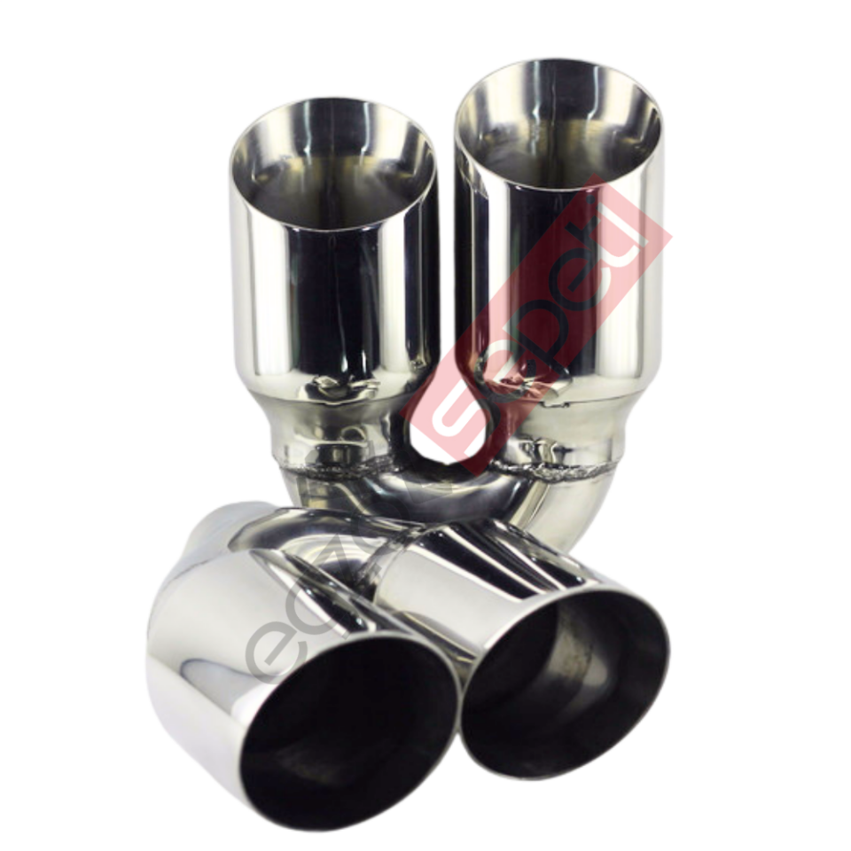 Krom Çift Çıkış Egzoz Ucu 304 Kalite Sağ Ve Sol Takım Yuvarlak Çap Ölçüsü 90x120Mm