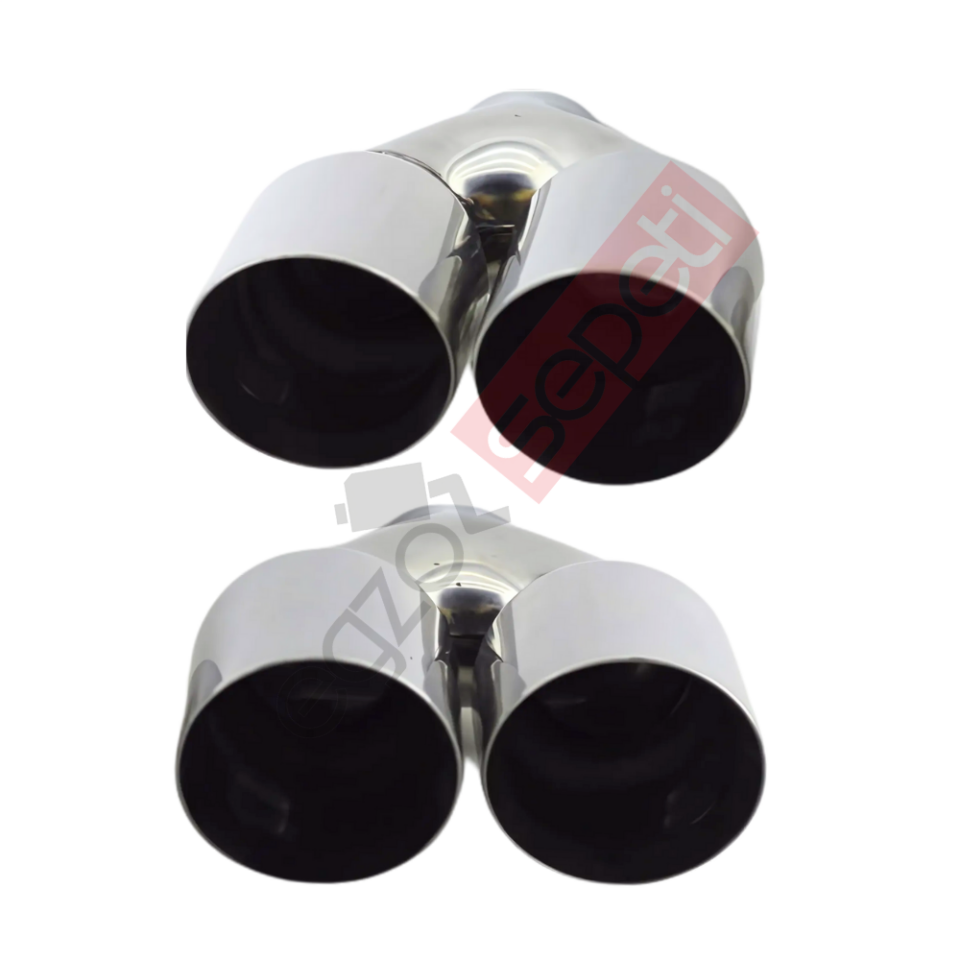Krom Çift Çıkış Egzoz Ucu 304 Kalite Sağ Ve Sol Takım Yuvarlak Çap Ölçüsü 90x120Mm