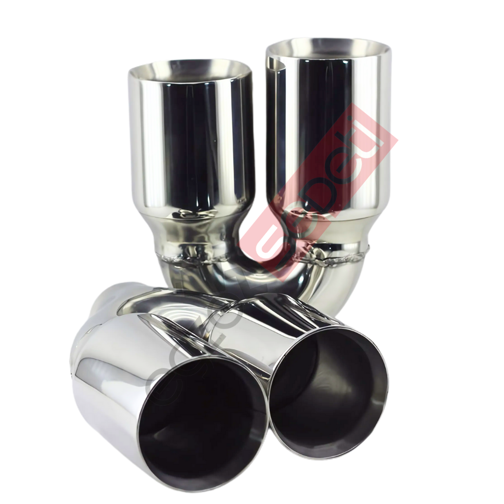 Krom Çift Çıkış Egzoz Ucu 304 Kalite Sağ Ve Sol Takım Yuvarlak Çap Ölçüsü 90x120MM