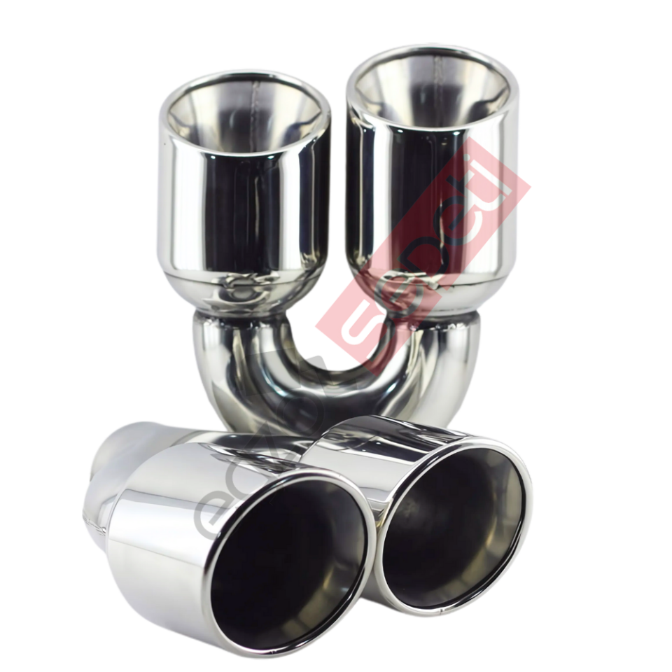 Krom Çift Çıkış Egzoz Ucu 304 Kalite Sağ Ve Sol Takım Yuvarlak Çap Ölçüsü 100x120MM