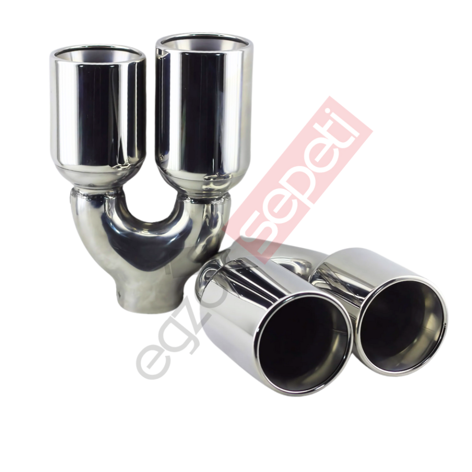 Krom Çift Çıkış Egzoz Ucu 304 Kalite Sağ Ve Sol Takım Yuvarlak Çap Ölçüsü 100x120MM