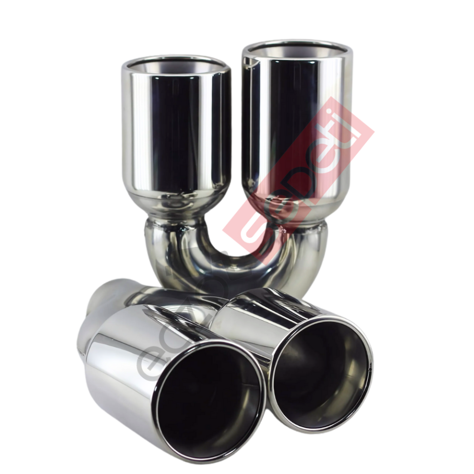 Krom Çift Çıkış Egzoz Ucu 304 Kalite Sağ Ve Sol Takım Yuvarlak Çap Ölçüsü 100x120MM