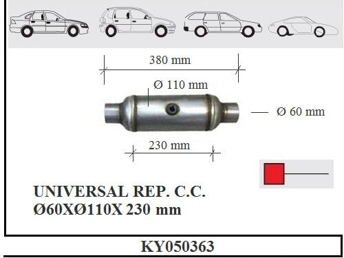 Üniversal Katalitik Konverter Yerine Susturucu Ф60X110X230Mm 2 Büzme Tek Müşür Boy 38 Cm.