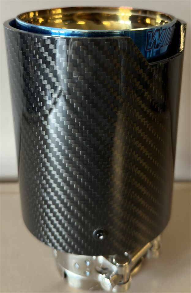 Bmw M Logolu Karbon Egzoz Ucu Mavi 100 mm Parlak İçi Delikli