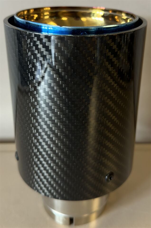 Bmw M Logolu Karbon Egzoz Ucu Mavi 100 mm Parlak İçi Delikli