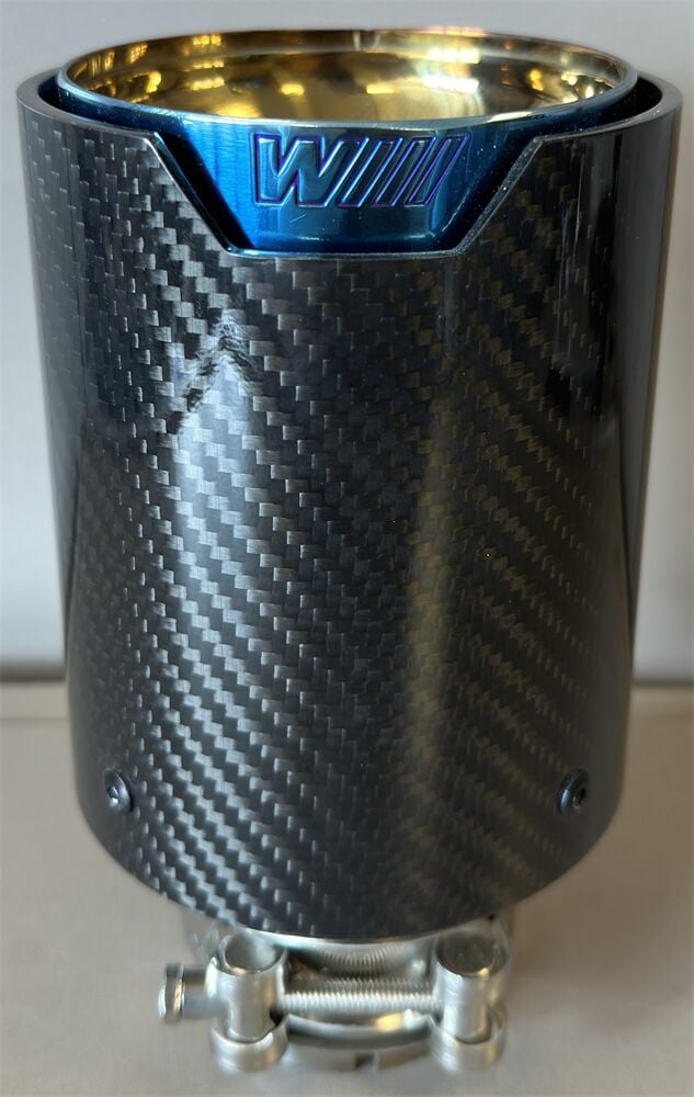 Bmw M Logolu Karbon Egzoz Ucu Mavi 100 mm Parlak İçi Delikli