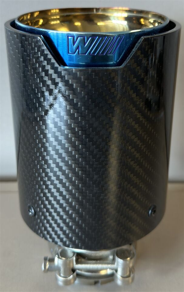 Bmw M Logolu Karbon Egzoz Ucu Mavi 100 mm Parlak İçi Delikli