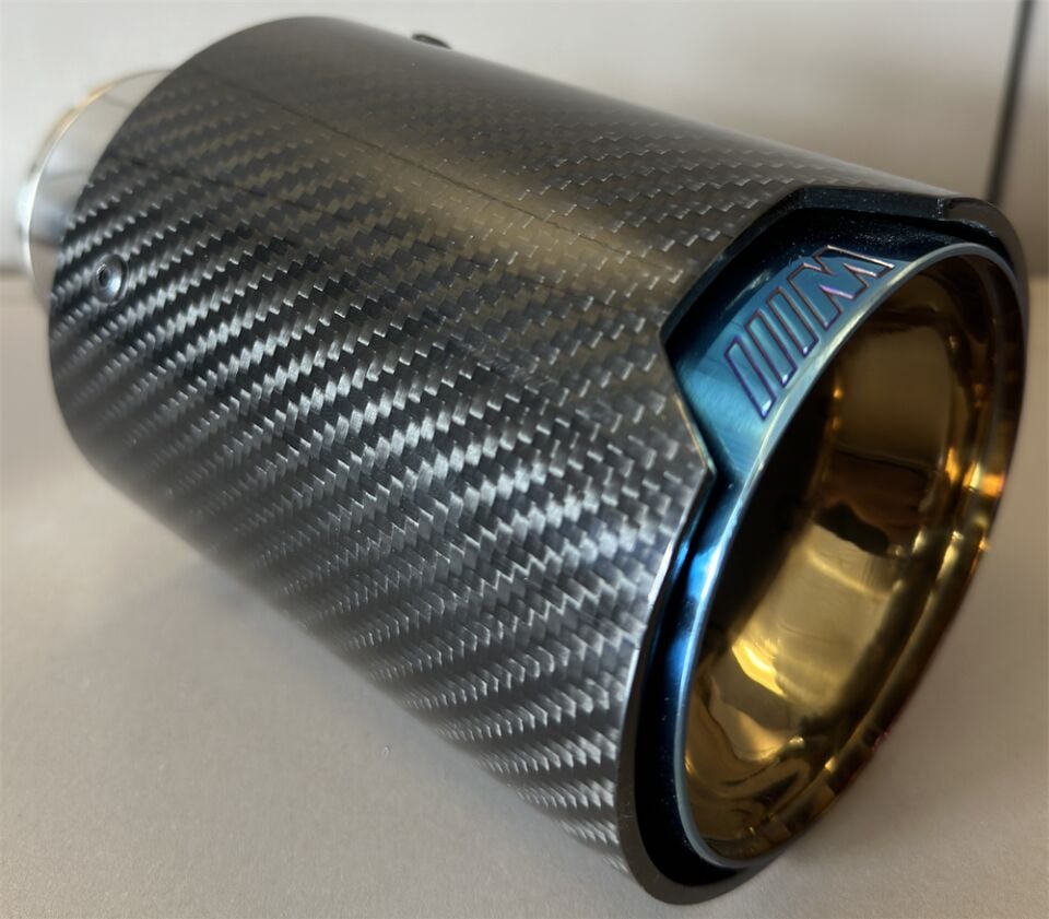 Bmw M Logolu Karbon Egzoz Ucu Mavi 100 mm Parlak İçi Delikli
