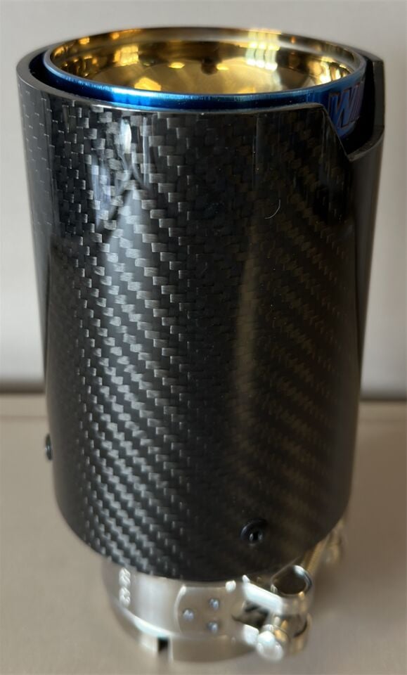 Bmw M Logolu Karbon Egzoz Ucu Mavi 90 mm Parlak İçi Delikli