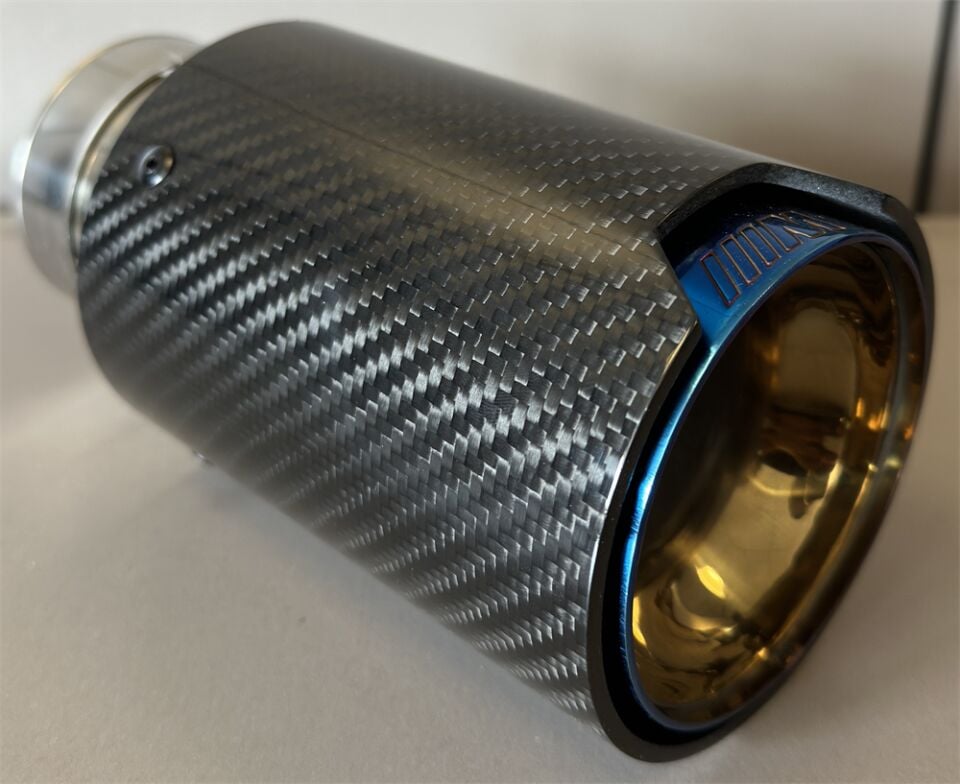 Bmw M Logolu Karbon Egzoz Ucu Mavi 90 mm Parlak İçi Delikli