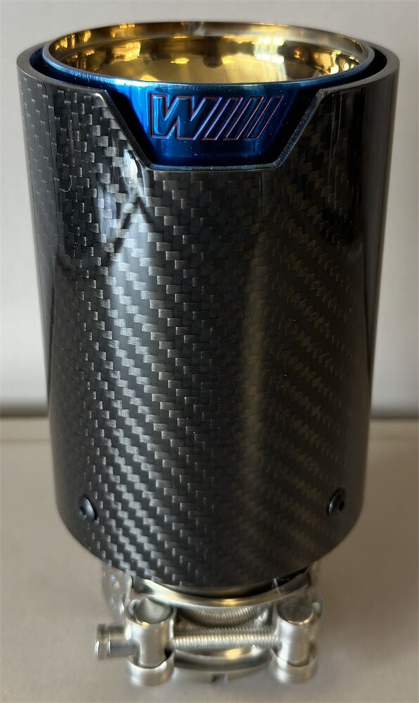 Bmw M Logolu Karbon Egzoz Ucu Mavi 90 mm Parlak İçi Delikli