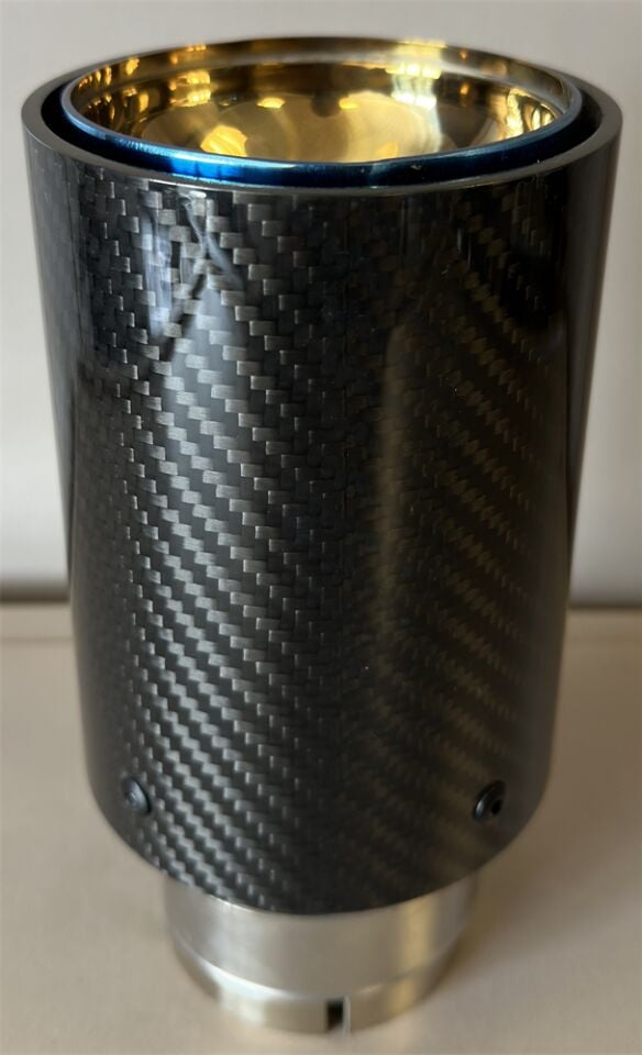 Bmw M Logolu Karbon Egzoz Ucu Mavi 90 mm Parlak İçi Delikli